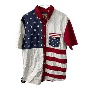 Red Head Button Down Short Sleeve American Flag Patriotic Shirt Men’s size M